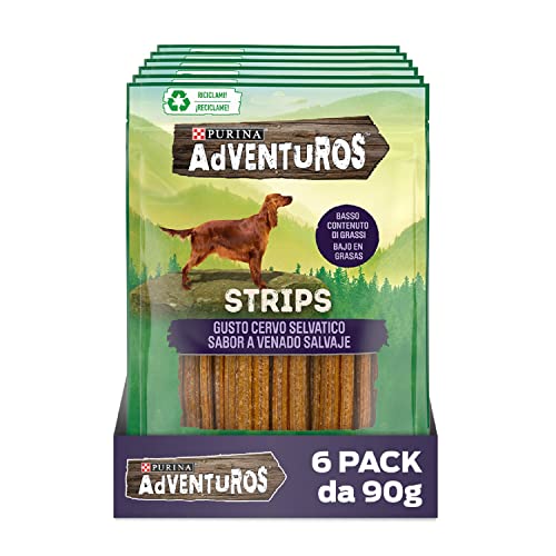 Adventuros Purina Strips Snacks, premios, chuches para Perros, 6 bolsas de 90g von Adventuros