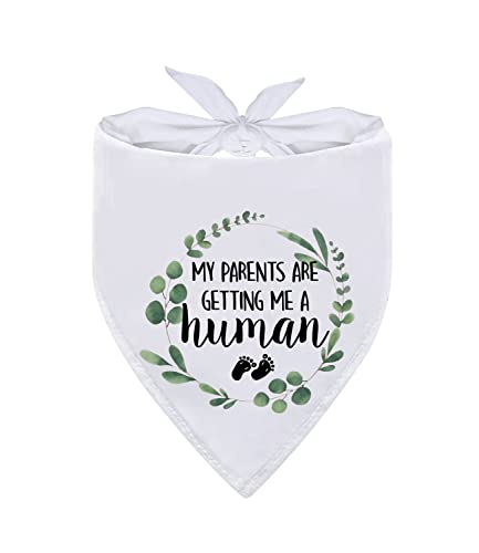 Advivio Lustiges weißes Hundehalstuch, My Parents are Getting Me A Human Pet Hundehalstuch, Babyankündigung, Hunde-Kopftuch, Geschlecht offenbarend, Foto-Requisite für Hundeliebhaber, Geschenk Advivio Lustiges weißes Hundehalstuch, My Parents are Getting Me A Human Pet Hundehalstuch, Babyankündigung, Hunde-Kopftuch, Geschlecht offenbarend, Foto-Requisite für Hundeliebhaber, Geschenk von Advivio