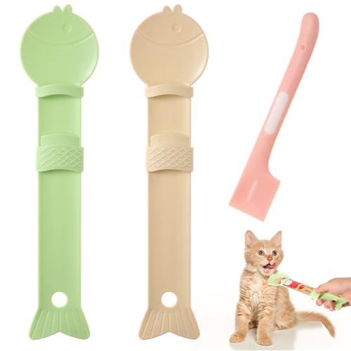 3 Stück Katzenschaufel, Katzens Futterspender Katze Nfutter Nack Fütterer, Katzensnack Quetschlöffel, Schleck Leckerli Katze Löffel, Fütterungslöffel Haustierlöffel für Katzensnacks von Aeaocvo