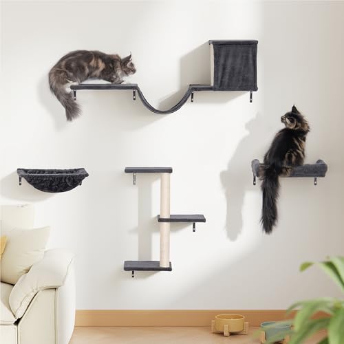 Aechonow Katzen-Wandregale für große erwachsene Katzen, stabiles 5-in-1-Katzenwandmöbel-Set mit großer Hängematte, Wandhalterung Klettertreppe Sitzstange Bett für große Katzen, Sisal-Kratzbaum Aechonow Katzen-Wandregale für große erwachsene Katzen, stabiles 5-in-1-Katzenwandmöbel-Set mit großer Hängematte, Wandhalterung Klettertreppe Sitzstange Bett für große Katzen, Sisal-Kratzbaum von Aechonow