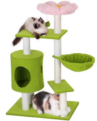 Aechonow Katzen Kratzbaum Blumen mit Kratzstamm, 104 cm Cute Katzen Baum, Flower Kratztonne für Klein Katzen, Mehrstöckiger Katzenturm mit Hängematte und Katzenhöhle, Grün Rosa Aechonow Katzen Kratzbaum Blumen mit Kratzstamm, 104 cm Cute Katzen Baum, Flower Kratztonne für Klein Katzen, Mehrstöckiger Katzenturm mit Hängematte und Katzenhöhle, Grün Rosa von Aechonow