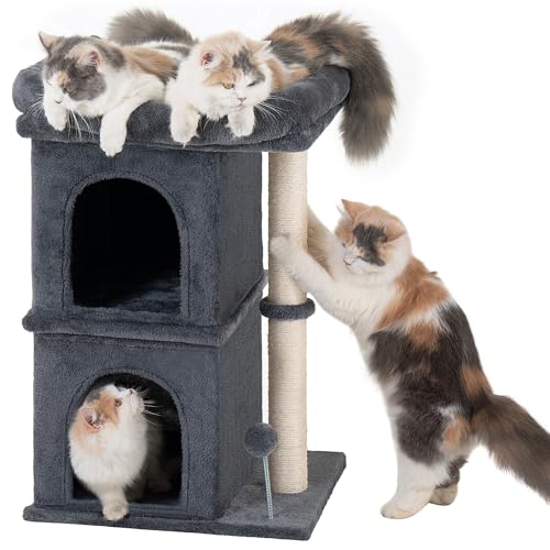 Aechonow 61cm Kratzbaum für Große Katzen Stabil, 2 Katzenhöhle fur Indoor Klein Katzen, Katzenbaum mit Große Liegefläche(48 x 40cm),71cm Hohe Katzentonne Klein, Dunkel Grau Aechonow 61cm Kratzbaum für Große Katzen Stabil, 2 Katzenhöhle fur Indoor Klein Katzen, Katzenbaum mit Große Liegefläche(48 x 40cm),71cm Hohe Katzentonne Klein, Dunkel Grau von Aechonow