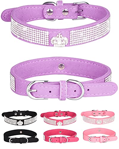 Hundehalsband für kleine Hunde, Verstellbares Leder Wildleder Bling Hundehalsband, Rosa Hundehalsband Katzenhalsband, Strass Hundehalsband (XS, lila3) von Aecllcea