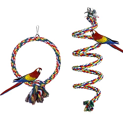 Aedcbaide Vogelspielzeug für Papageien 2 Stück, Vogel Papagei Spielzeug Sittiche Hängespielzeug Glöckchen Swing 150 cm und 17,8 cm Durchmesser Vogelschaukel für Wellensittiche, Nymphensittiche von Aedcbaide