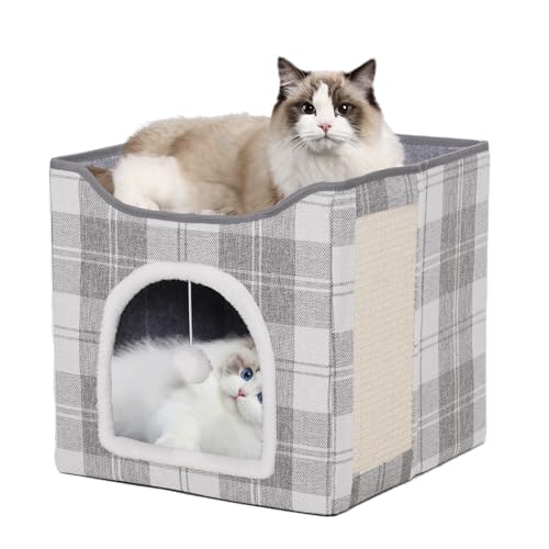 Katzenhaus für den Innenbereich, Katzenhöhlenbett für große Haustiere, faltbares Katzenversteck mit Kratzpad, großes Katzenhaus 39,6 x 39,6 x 37,8 cm Katzenhaus für den Innenbereich, Katzenhöhlenbett für große Haustiere, faltbares Katzenversteck mit Kratzpad, großes Katzenhaus 39,6 x 39,6 x 37,8 cm von Aelbsty