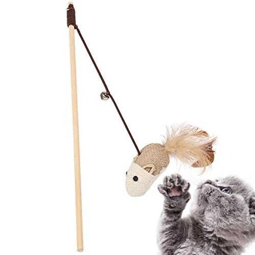 Aelevate Schnurspielzeug für Katzen,Naturholz-Katzen-Teaser-Zauberstab-Spielzeug mit knackigem Klingelton - Interaktives Katzenzubehör für Hauskatzen zum Spaß von Aelevate