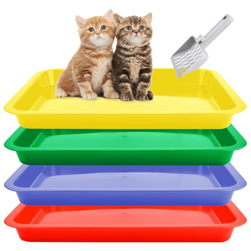 Aemygo 4 Stück offene kleine Kätzchentoilette, 38,1 x 30,5 x 3,6 cm, niedriger Eingang, Mini-Katzentoilette, Kaninchentoilette, tragbar, flach, wasserdicht, Reise-Toilette für Kaninchen, von Aemygo