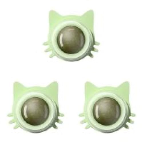 Aerensic 1-5 STÜCKE Natürliche Katzenminze Drehbare Katzenminze Wand Ball Spielzeug Lecken Snack Gesunde Ball Kätzchen Zähne Reinigung Spielzeug Heimtierbedarf(3PCS Green) von Aerensic
