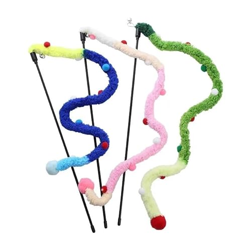 Aerensic Katzenspielzeug mit Federn, Katzen-Teaser, interaktives Katzenspielzeug, lustige Raupe, bunter Stab, Weihnachts-Haarballen, Heimtierbedarf(1pc(Random Color)) von Aerensic