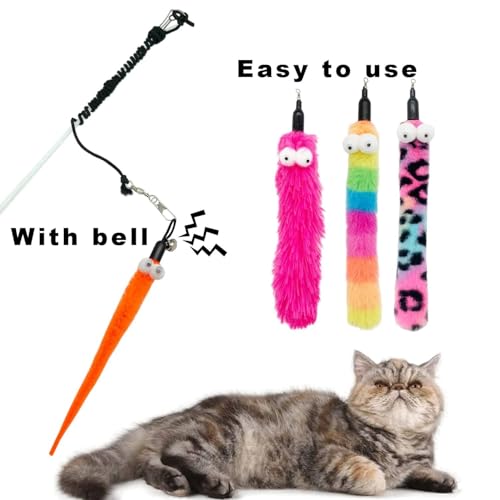 Katzenstab und Spielzeug, Federspielzeug, interaktives Katzenspielzeug, Flauschiger Stab und Federn, Teaser, bewegliche Nachfüllpackungen, 1 Stück, 8 Stück(8PCS-Set) von Aerensic