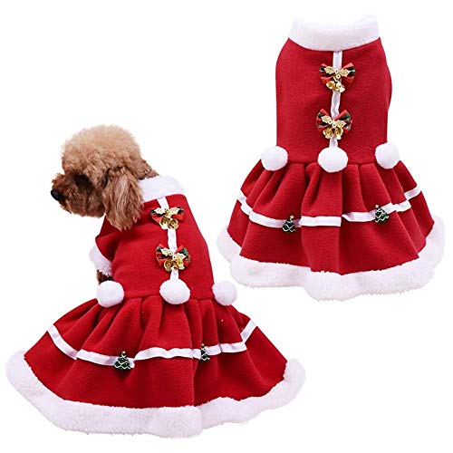 Aeromdale Christmas Pet Warmes Kleid Hund Mädchen Winter Kostüm Red Bowknot Kleid Puppy Warm Fleece Rock Yorkshire Coat Brautkleid - # B - S von Aeromdale