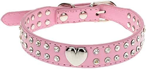 Aeromdale Halsband, 2 Reihen mit Strasssteinen, Herznieten, verstellbar, PU-Leder, niedliches Haustierzubehör für kleine oder mittelgroße Haustiere, rosa, Größe S: 37 x 2 cm Aeromdale Halsband, 2 Reihen mit Strasssteinen, Herznieten, verstellbar, PU-Leder, niedliches Haustierzubehör für kleine oder mittelgroße Haustiere, rosa, Größe S: 37 x 2 cm von Aeromdale