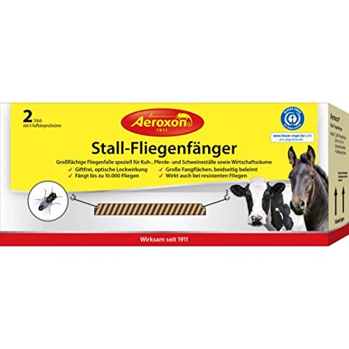 AEROXON Stall Fliegenfänger – 2X Stallfliegenrolle (je 2m x 20cm) – pro Fliegenfalle Stall Packung – ideal für Ställe & Wirtschaftsräume von Aeroxon
