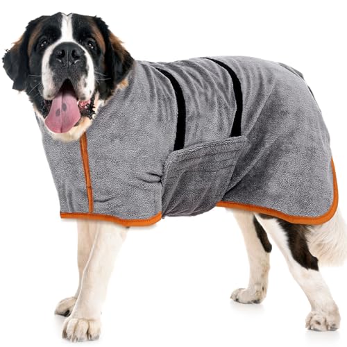Hundebademantel Für Große Hunde，Hunde Bademantel Grosse Hunde,Bademantel Hund groß，Hund Bademantel，Hunde Bademantel，hundebademantel，Mit Klettverschluss, Gute Wasseraufnahmewirkung (XL-Größe) von Aerzouser