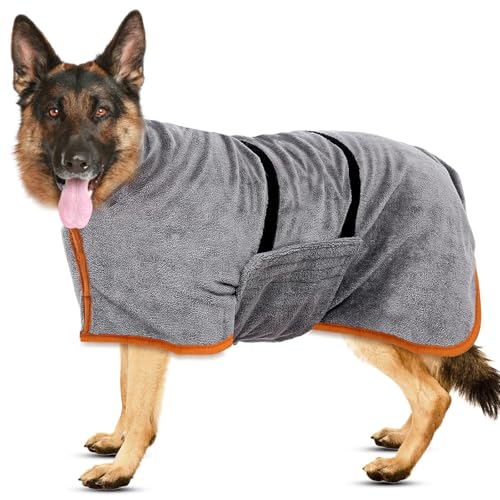 Hundebademantel Für Große Hunde Mit Klettverschluss - Gute Wasseraufnahmewirkung (L-Größe) von Aerzouser