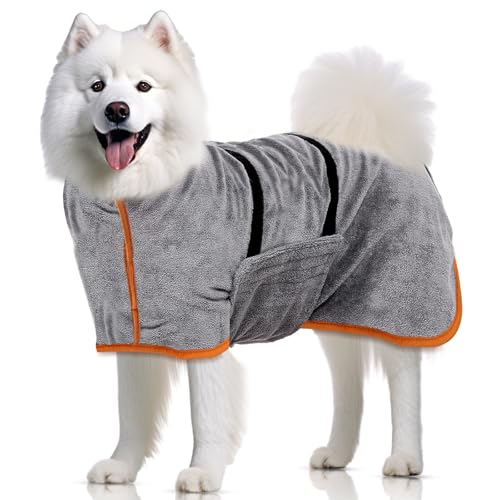 Hundebademantel für Mittelgroße Hunde Mit Klettverschluss, Gute Wasseraufnahmewirkung (M-Größe) von Aerzouser