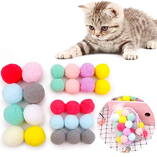 Aestivate 25 x Katzen-Pom-Bälle Katzenspielzeug für Innenbereich, Katzenbälle, Pompon, weiche Bälle, Katzen, interaktiver Ball, 2 Größen von Aestivate