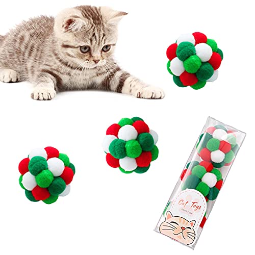 Aestivate 3 x Katzen-Pom-Bälle Katzenspielzeug für Indoor-Katzen, Bälle, Pompon, Bälle, Katzen, interaktiver Ball mit Glöckchen (grün) von Aestivate