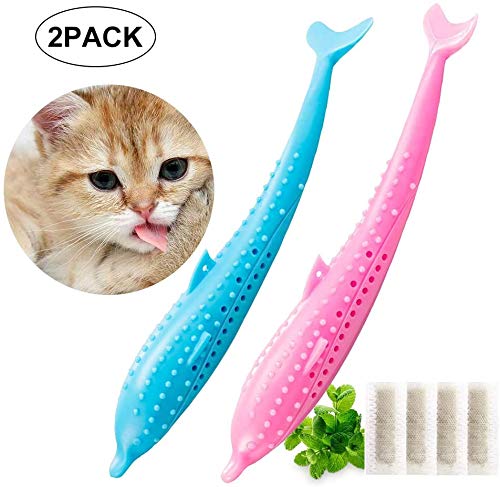 Aestm 2 Pack Katzen Zahnbürste, Fisch Flop katzenspielzeug,Katze Zahnreinigung Spielzeug fischform, Umweltfreundlich Silikon Molar-Stick, Katzenminze Spielzeug von Aestm