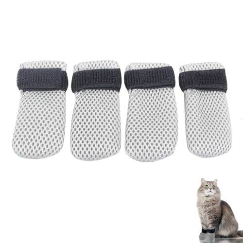 4 Stück Katzenkratzabdeckung für Stillen, Rehabilitationsstiefel, verstellbare Badehandschuhe, um Kratzer zu verhindern, geeignet zum Baden, Füttern und Nagelschneiden von Katzen von Aetomtins