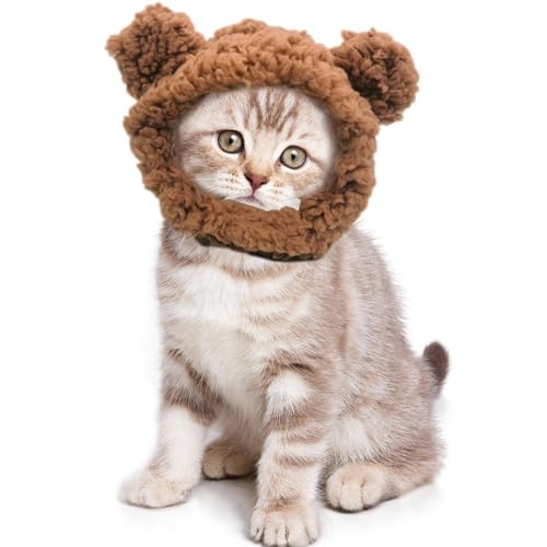 Aeutwekm Haustier-Kopfbedeckungsmütze - Bärenmütze für Haustierkatzenkostüm,Atmungsaktives und verstellbares Katzenkostüm, warme Bärenmütze für Welpen, kleine mittelgroße Hunde und Katzen von Aeutwekm