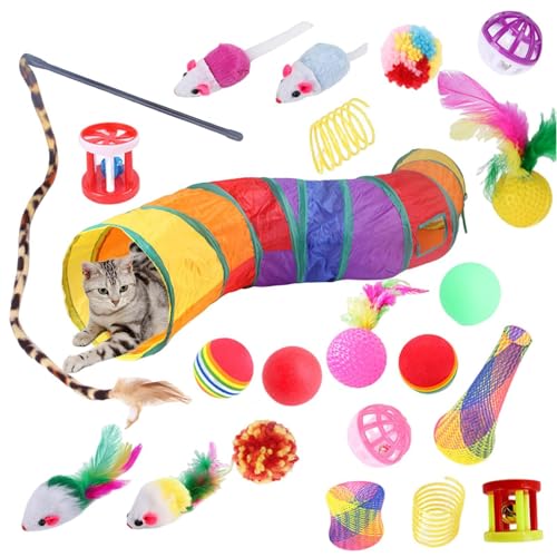Aeutwekm Katzentunnel für Hauskatzen, Katzentunnel mit Spielzeug | Kätzchen-Spielzeug-Set,Interaktives Kätzchenspielzeug mit Teaser, Flauschige Maus, Knisterbälle zum Spielen, Katzentunnelröhre, von Aeutwekm