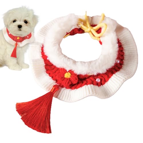 Aeutwekm Neujahrs-Halsband für Hunde, verstellbares Hundehalsband – rotes Haustierhalsband mit Quaste für Reisen, Alltag, niedliche Haustiersachen für Zuhause, Spaziergänge von Aeutwekm