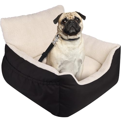 Aevcvok Hundesitz Auto Kleine Hunde, Hunde Autositz Rückbank & Vordersitz, Autositz Hund Hundeautositz mit Ultra-Bequeme Doppelseitigem Kissen & Sicherheitsleine für Hunde, Schwarz von Aevcvok