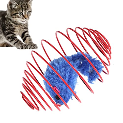 Aferzov Katzenspielzeug Interaktive Maus | Spring Cat Toys Plüschmaus im Käfig - Gefälschte Maus Interaktives Katzenballspielzeug Haustierzubehör Zufällige Farbe von Aferzov