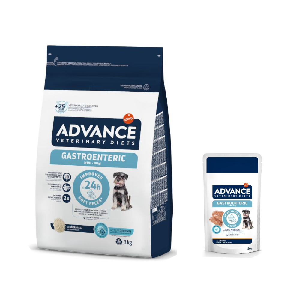 Advance Veterinary Diets Mini + 8 x 150 g passendes Nassfutter zum Sonderpreis! - 3 kg Gastroenteric von Affinity Advance Veterinary Diets