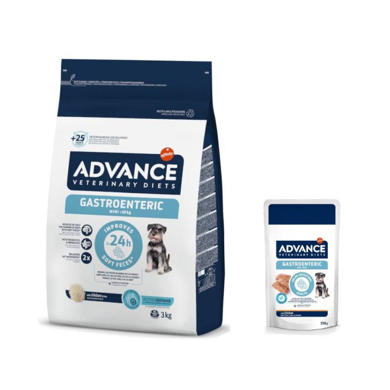Advance Veterinary Diets Mini + 8 x 150 g passendes Nassfutter zum Sonderpreis! - 3 kg Gastroenteric von Affinity Advance Veterinary Diets