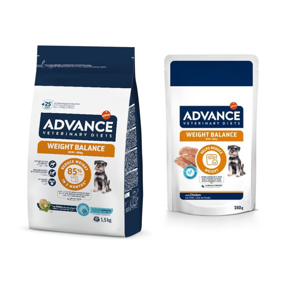 Advance Veterinary Diets Mini + 8 x 150 g passendes Nassfutter zum Sonderpreis! - 1,5 kg Weight Balance von Affinity Advance Veterinary Diets