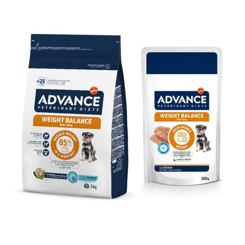 Advance Veterinary Diets Mini + 8 x 150 g passendes Nassfutter zum Sonderpreis! - 3 kg Weight Balance von Affinity Advance Veterinary Diets