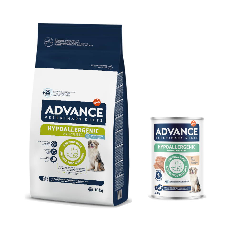 10 kg Advance Veterinary Diets + 400 g passendes Nassfutter gratis! - 10 kg Hypoallergenic + 400 g Hypoallergenic Ente von Affinity Advance Veterinary Diets