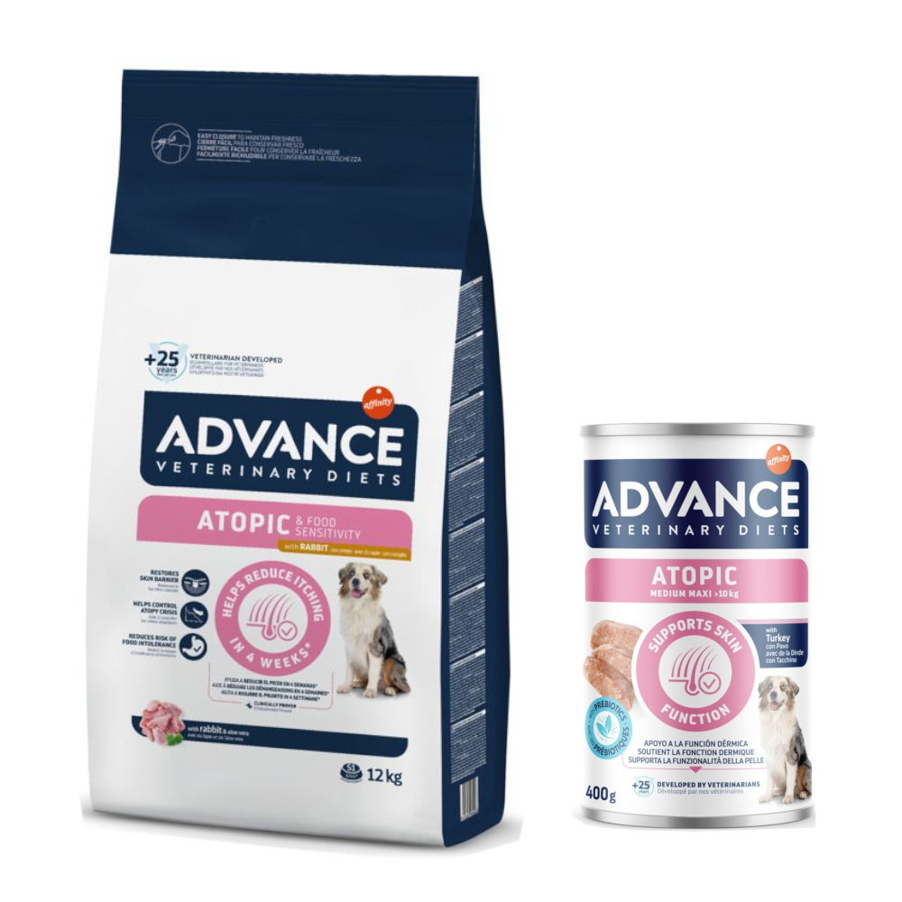 12 kg Advance Veterinary Diets + 400 g passendes Nassfutter gratis! - Atopic Kaninchen + 400 g Atopic Medium/Maxi von Affinity Advance Veterinary Diets