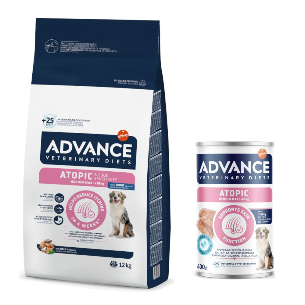 12 kg Advance Veterinary Diets + 400 g passendes Nassfutter gratis! - Atopic mit Forelle + 400 g Atopic Medium/Maxi von Affinity Advance Veterinary Diets