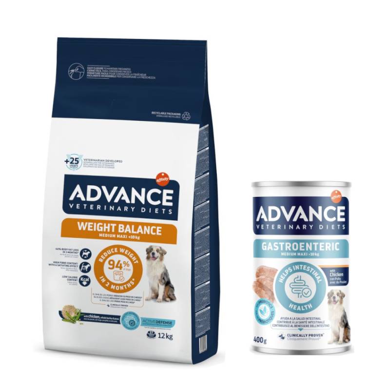 12 kg Advance Veterinary Diets + 400 g passendes Nassfutter gratis! - Weight Balance Medium/Maxi + 400 g Gastroenteric Medium/Maxi von Affinity Advance Veterinary Diets