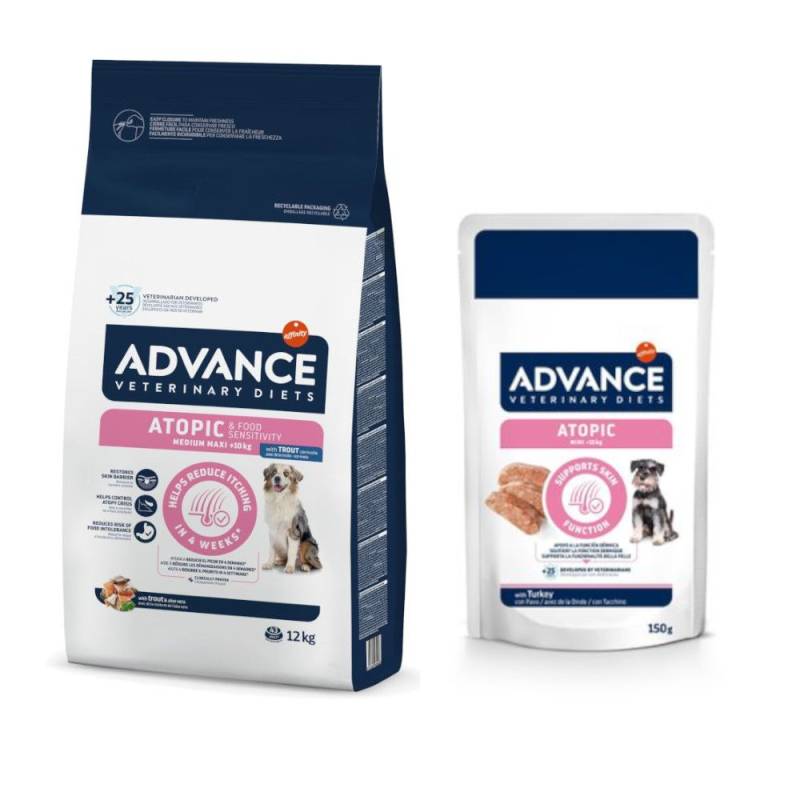 12 kg Advance Veterinary Diets + 8 x 150 g passendes Nassfutter zum Sonderpreis! - Atopic mit Forelle + 8 x 150 g Atopic Mini von Affinity Advance Veterinary Diets