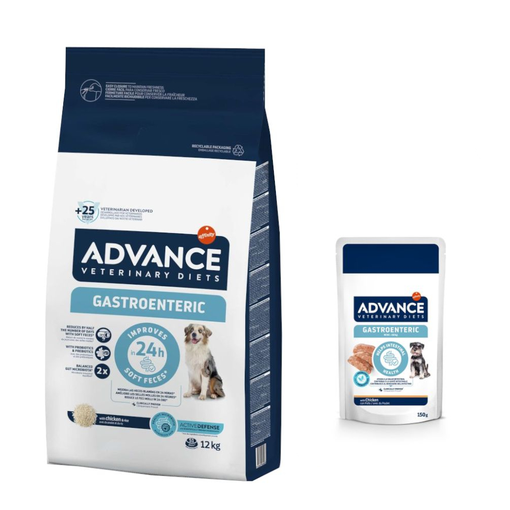 12 kg Advance Veterinary Diets + 8 x 150 g passendes Nassfutter zum Sonderpreis! - Gastroenteric + 8 x 150 g Gastroenteric Mini von Affinity Advance Veterinary Diets
