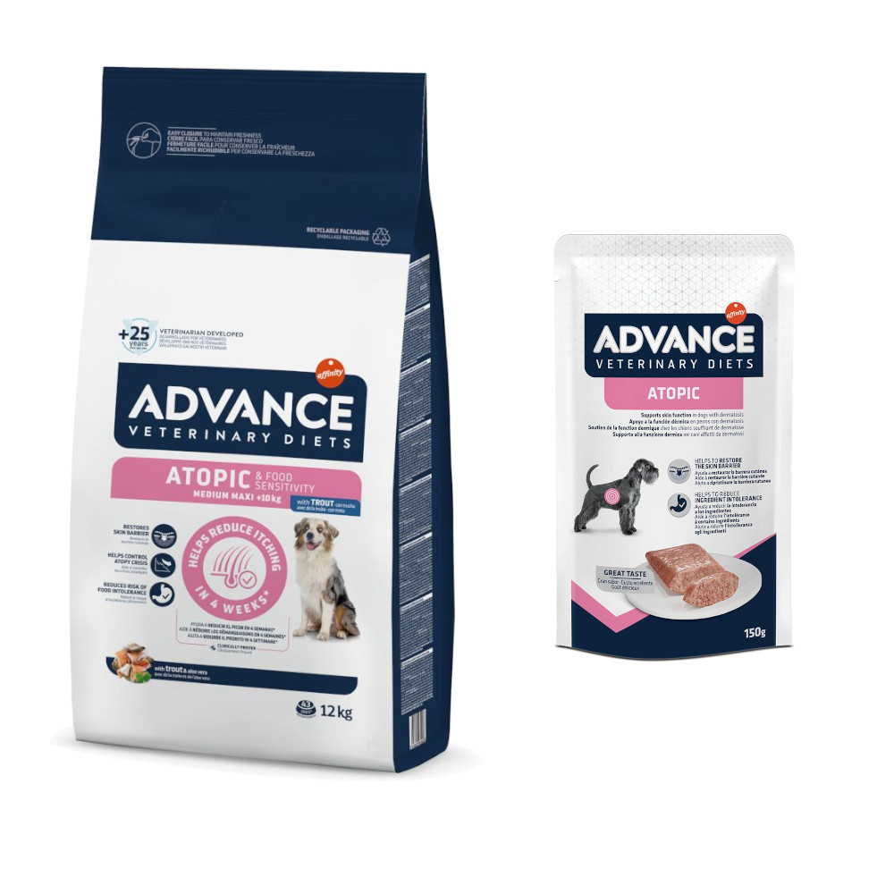 12 kg Advance Veterinary Diets Trockenfutter + 8 x 150 g Ausgewähltes Nassfutter zum Sonderpreis! - Atopic mit Forelle + 8 x 150 g Truthahn & Reis 12 kg Advance Veterinary Diets Trockenfutter + 8 x 150 g Ausgewähltes Nassfutter zum Sonderpreis! - Atopic mit Forelle + 8 x 150 g Truthahn & Reis von Affinity Advance Veterinary Diets