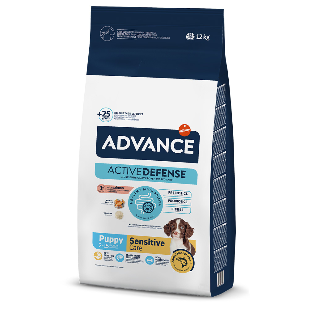 1,5 kg gratis! 12 kg Advance  - Puppy Sensitive mit Lachs von Affinity Advance