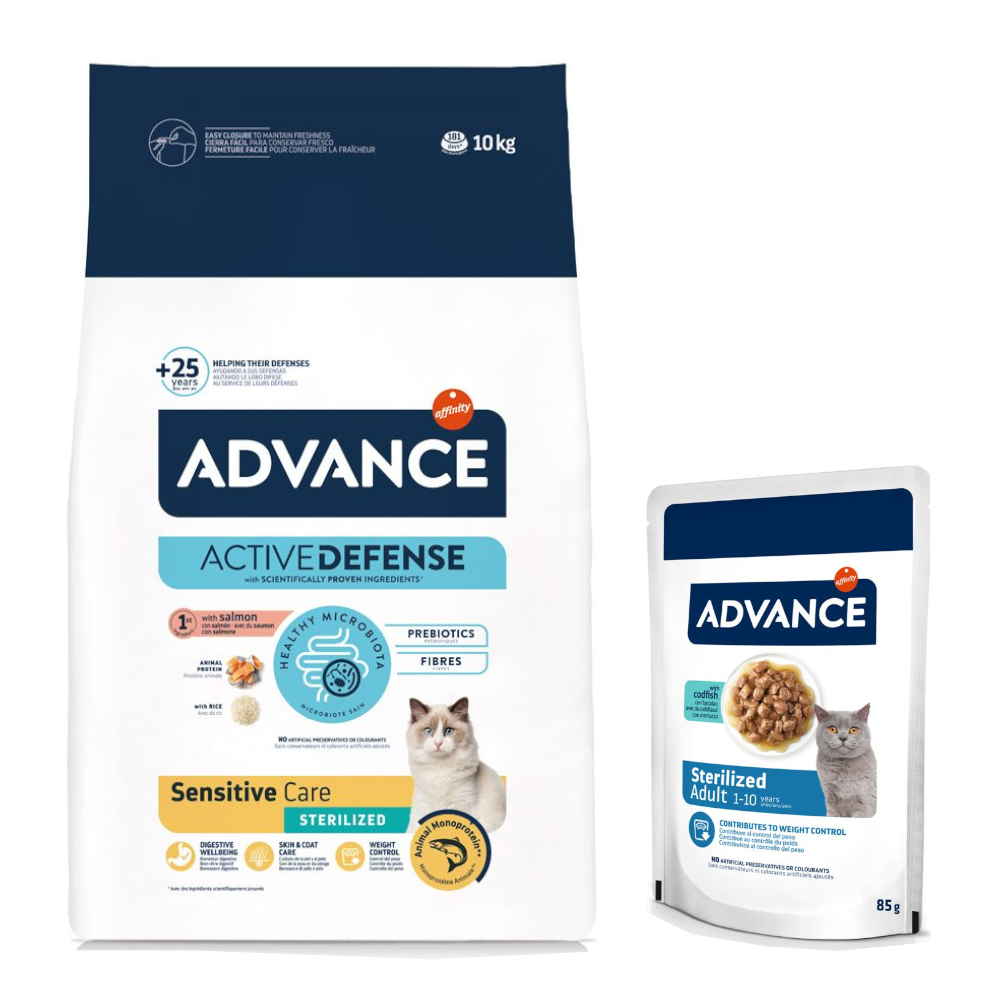 10 kg / 15 kg Advance Trockenfutter + 12 x 85 g passendes Nassfutter zum Sonderpreis! - 10 kg Sterilized Sensitive + 12 x 85 g Sterilized Kabeljau 10 kg / 15 kg Advance Trockenfutter + 12 x 85 g passendes Nassfutter zum Sonderpreis! - 10 kg Sterilized Sensitive + 12 x 85 g Sterilized Kabeljau von Affinity Advance