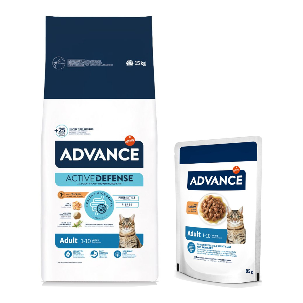 10 kg / 15 kg Advance Trockenfutter + 12 x 85 g passendes Nassfutter zum Sonderpreis! - 15 kg Adult Huhn & Reis + 12 x 85 g Adult Huhn 10 kg / 15 kg Advance Trockenfutter + 12 x 85 g passendes Nassfutter zum Sonderpreis! - 15 kg Adult Huhn & Reis + 12 x 85 g Adult Huhn von Affinity Advance