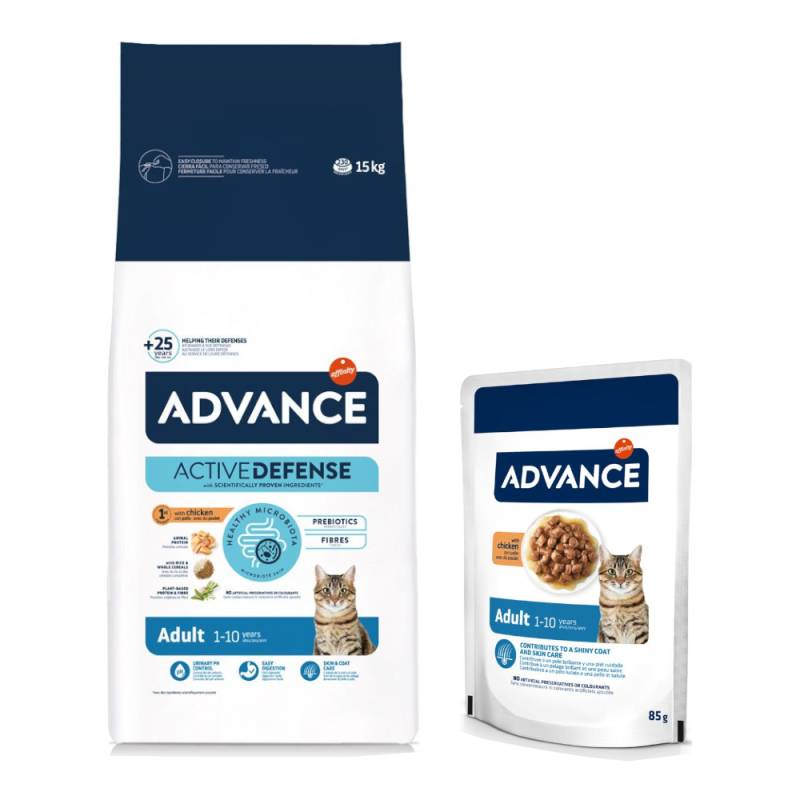 10 kg / 15 kg Advance Trockenfutter + 12 x 85 g passendes Nassfutter zum Sonderpreis! - 15 kg Adult Huhn & Reis + 12 x 85 g Adult Huhn von Affinity Advance