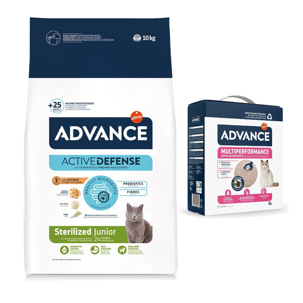 10 kg Advance Trockenfutter + 6 l Arena Multiperformance gratis! - Sterilized Junior mit Huhn von Affinity Advance