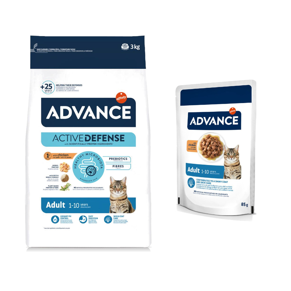 3 kg Advance + 12 x 85 g passendes Nassfutter zum Sonderpreis! - Adult Huhn & Reis + Adult Huhn von Affinity Advance