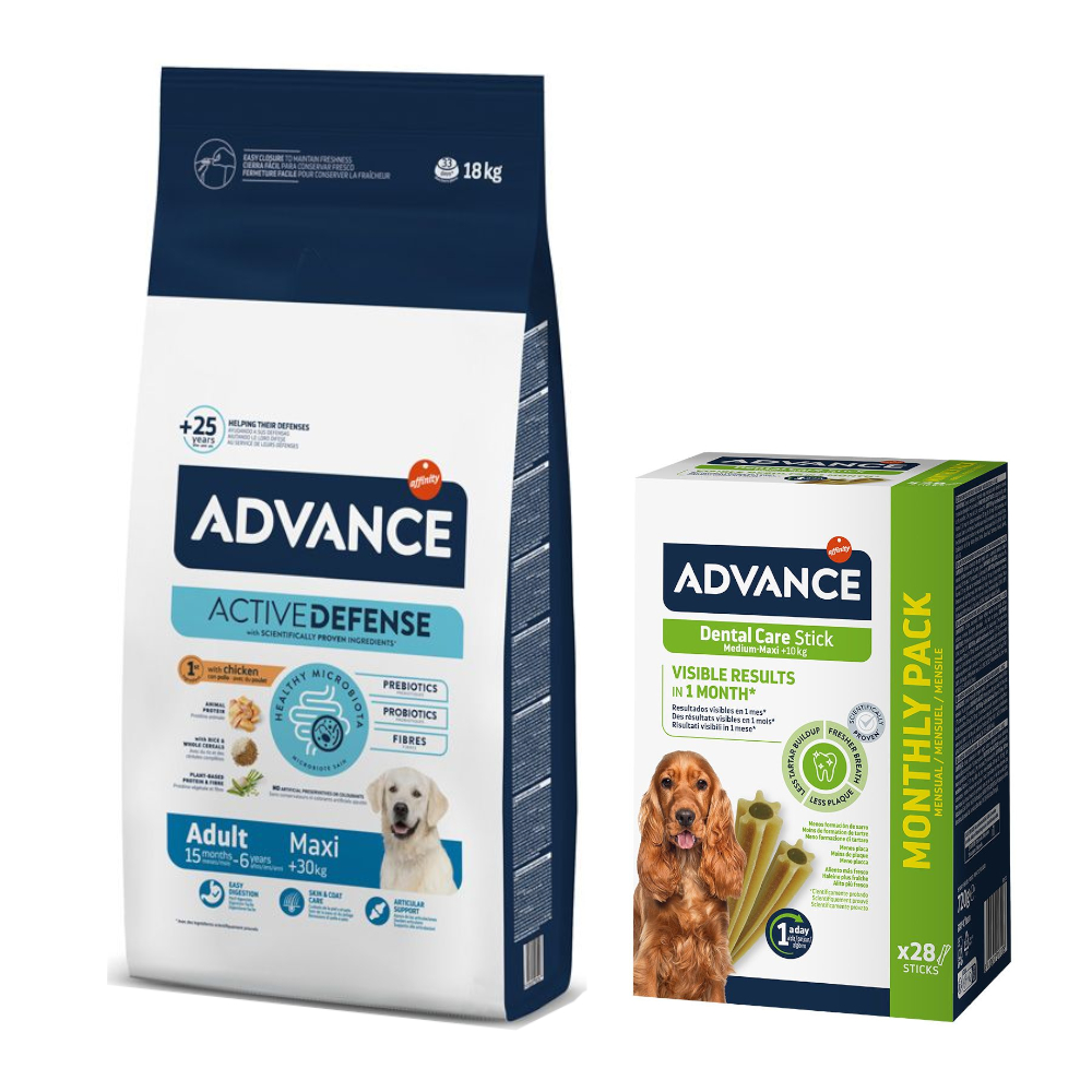 Advance Trockenfutter + passender Snack gratis! - 18 kg Maxi Adult + 720 g Dental Care Stick Medium/Maxi von Affinity Advance