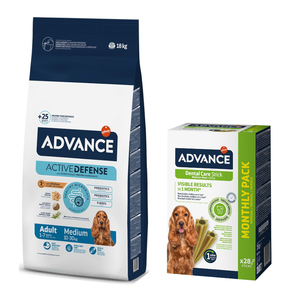 Advance Trockenfutter + passender Snack gratis! - 18 kg Medium Adult + 720 g Dental Care Stick Medium/Maxi von Affinity Advance