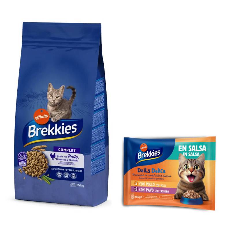 15 kg Brekkies Trockenfutter + 4 x 85 g Daily Delice mit Huhn & Truthahn gratis! - Complete von Affinity Brekkies