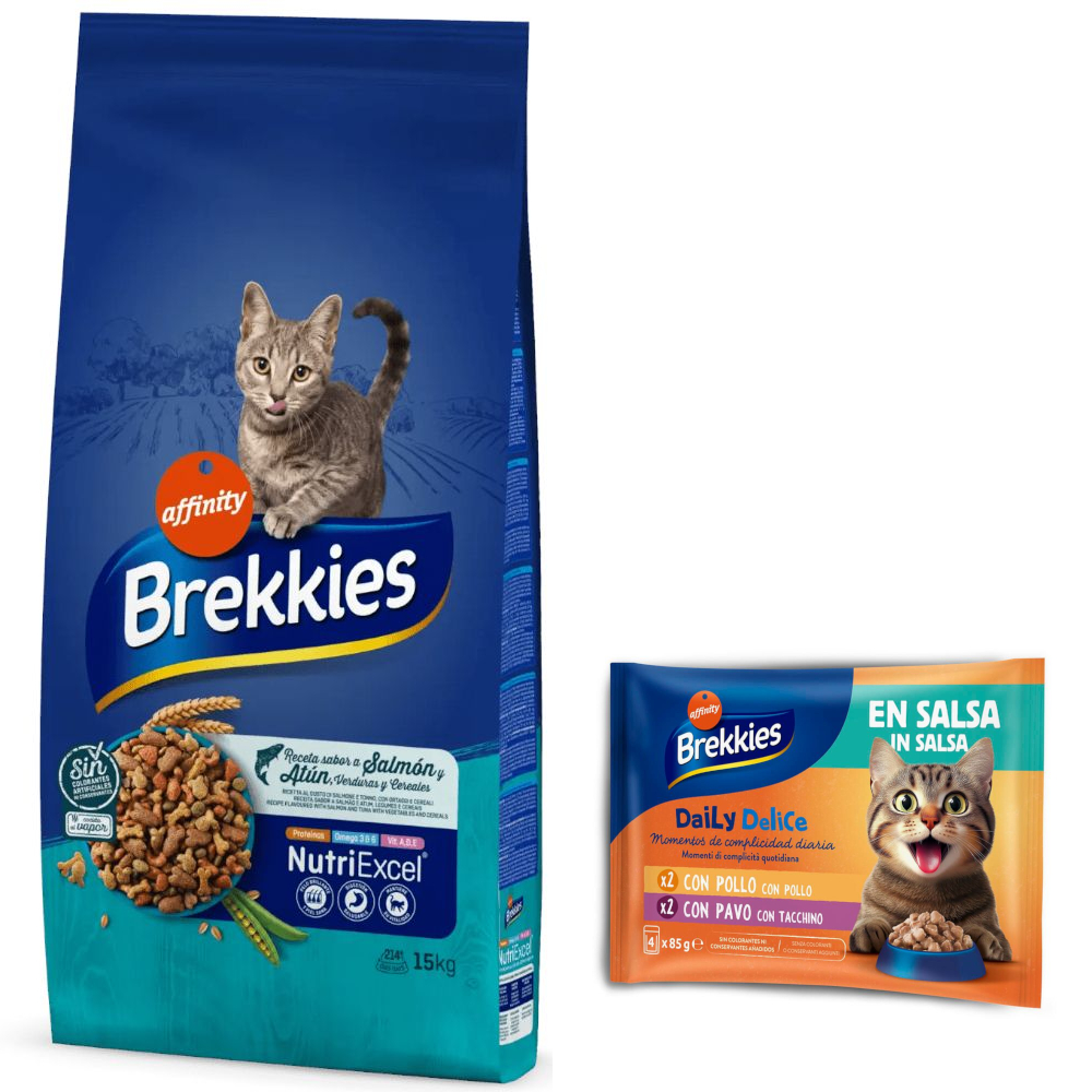 15 kg Brekkies Trockenfutter + 4 x 85 g Daily Delice mit Huhn & Truthahn gratis! - Fisch von Affinity Brekkies